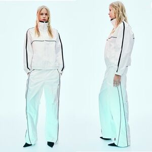 H&M TRACK PANTS WITH PIPING white Small NWT